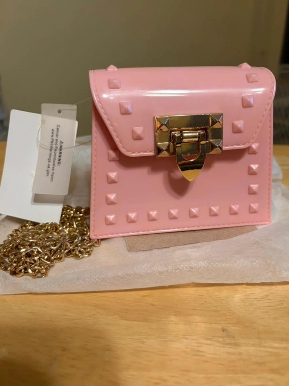 Pink Studded Mini Shoulder Bag Gold Chain NWT